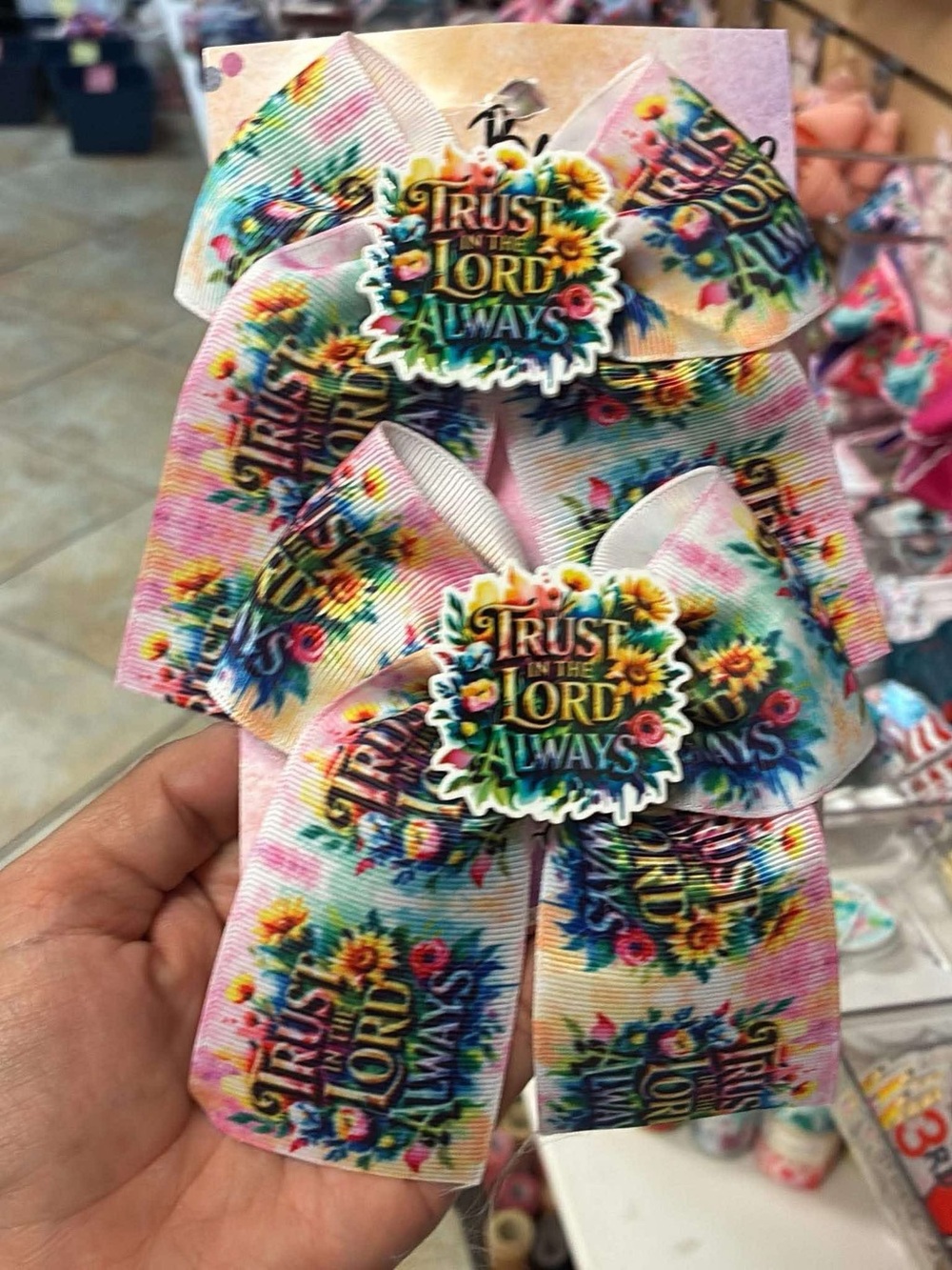 'Trust The Lord Always' Floral Ribbon Hair Bows - Pastel Rainbow set 2